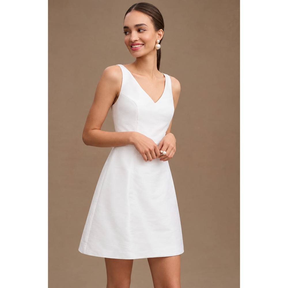 Sachin & Babi Dress Womens 12 White V Neck Sleeveless A Line Short Party Wedding